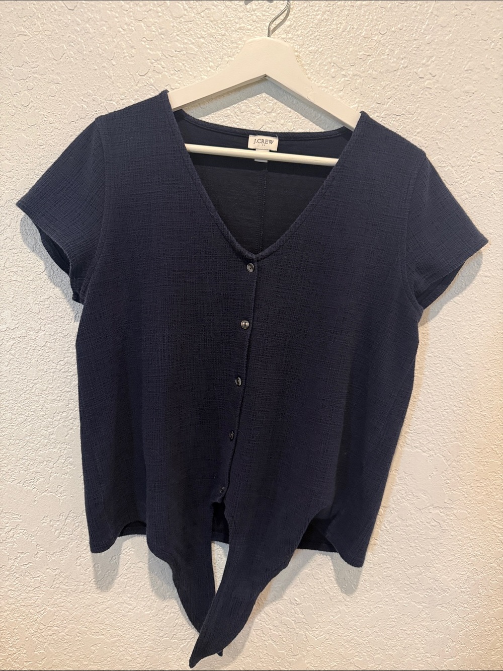 J. Crew Factory Navy Textured Short-Sleeve Button Front Top